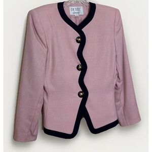 VTG Petite Sophisticate Blazer Jacket Sz 4 Pink & Scallop Trim Navy Big Button